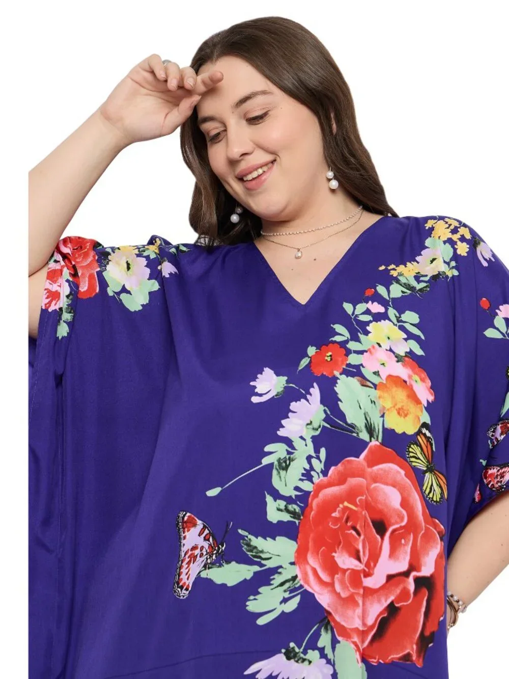 Gypsie Blu Women Floral Printed Caftan Dress Plus Size Maxi Moo Moos Dresses - Picture 4 of 7